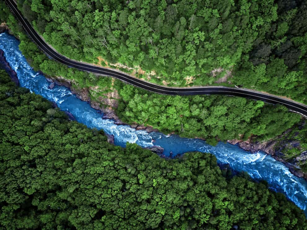 mountain-river-and-road-aerial-view