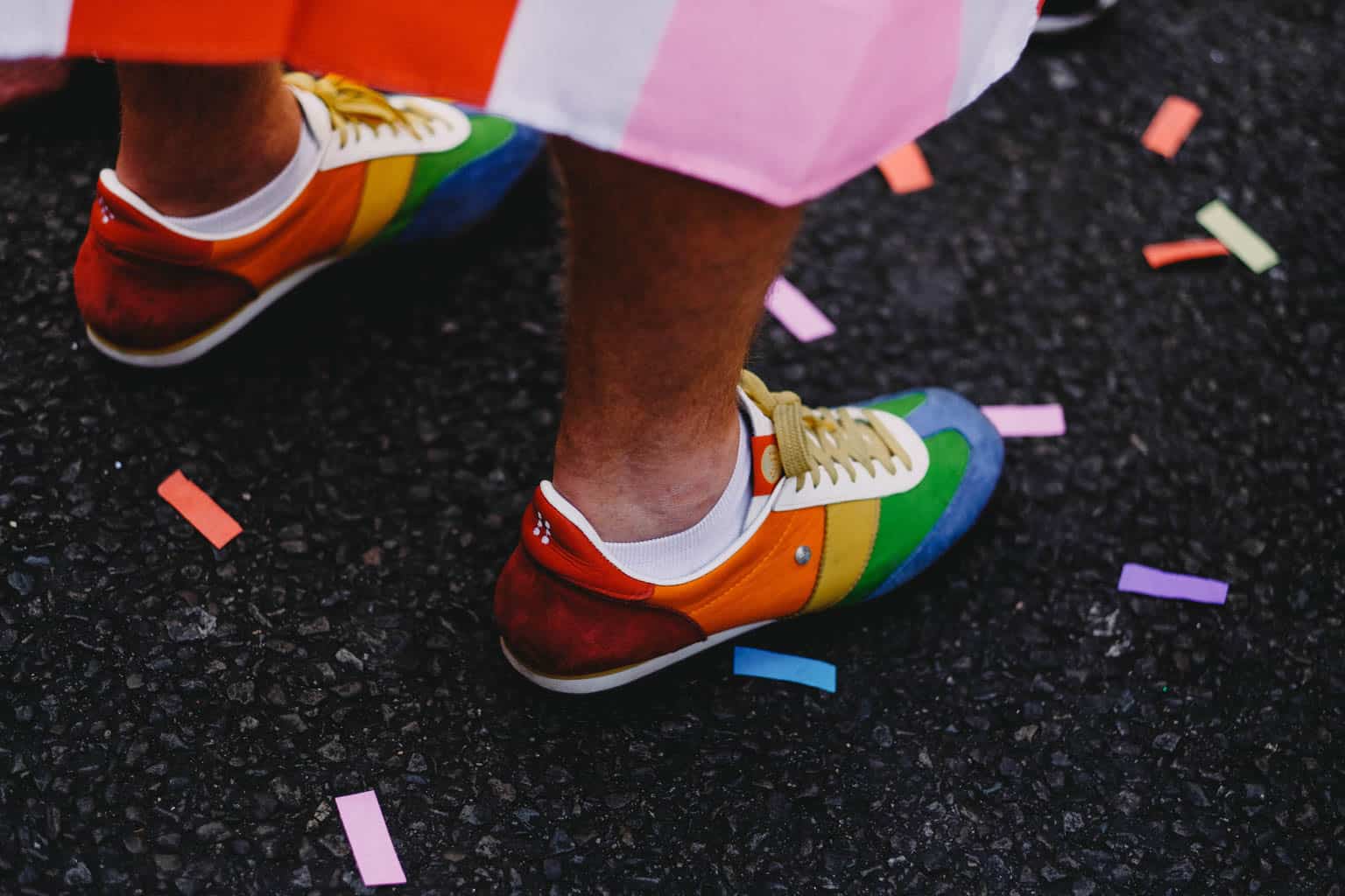 Rainbow tennis shoes.