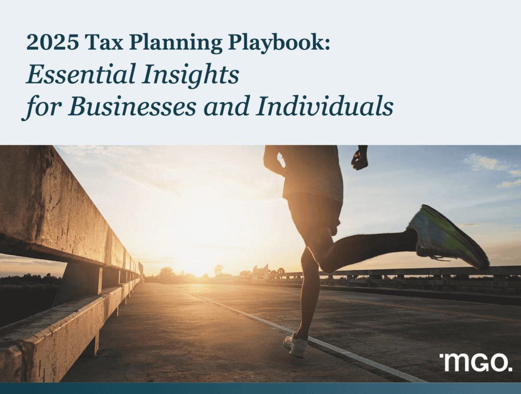 Runner on a sunrise road featured on the cover of MGO’s 2025 Tax Planning Playbook.