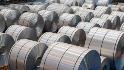 Warehouse of steel coils.