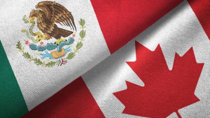 Flag of Mexico and Canada with textile texture, representing international tax, audit, and consulting services.