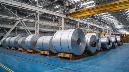 Image of steel coils in warehouse.