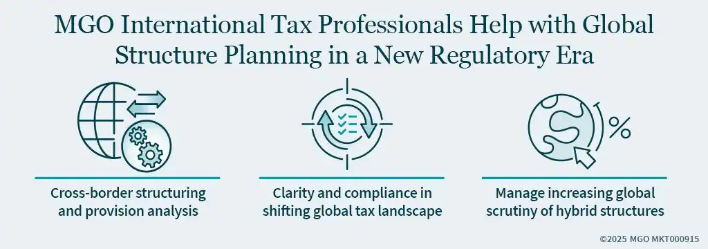 infographic detailing that international tax professionals help with global structure planning in a new regulatory era