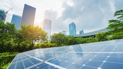 Solar panels in city park