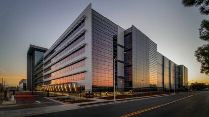 Real estate, office building at dusk