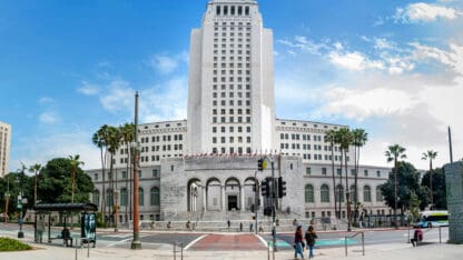 City building, sunshine and city street