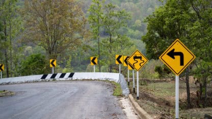Road sign indicating caution ahead