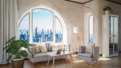 High-end living space with a view of the city