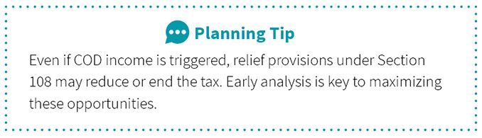 Graphic showing a planning tip if COD income is triggered