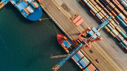 Overhead photo of a cargo ship representing global trade and international supply chains