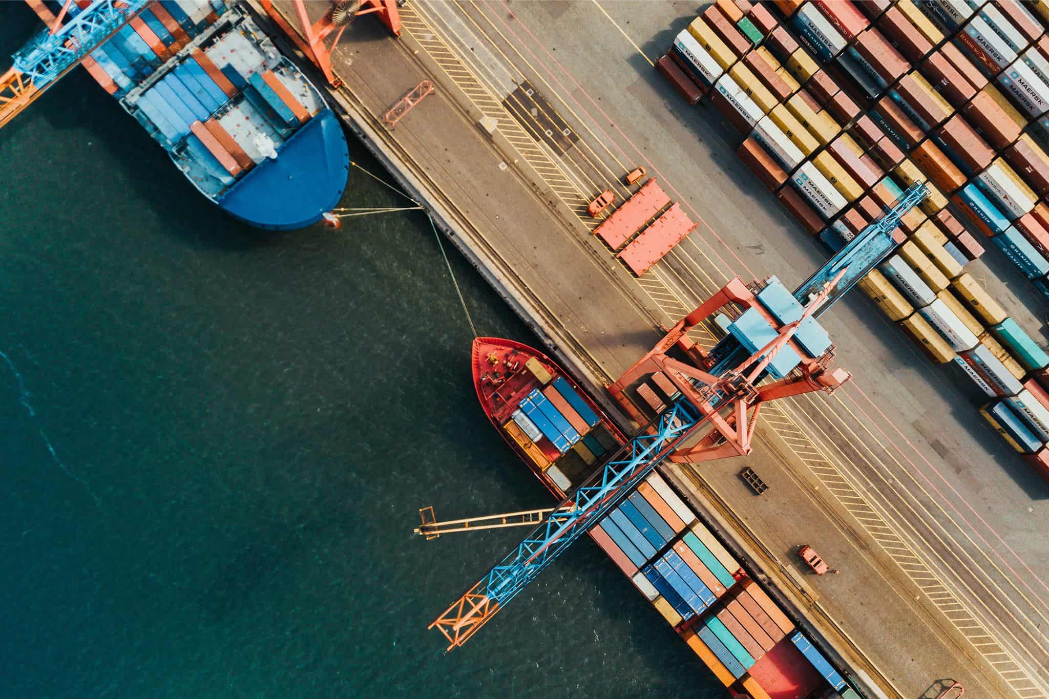 Overhead photo of a cargo ship representing global trade and international supply chains